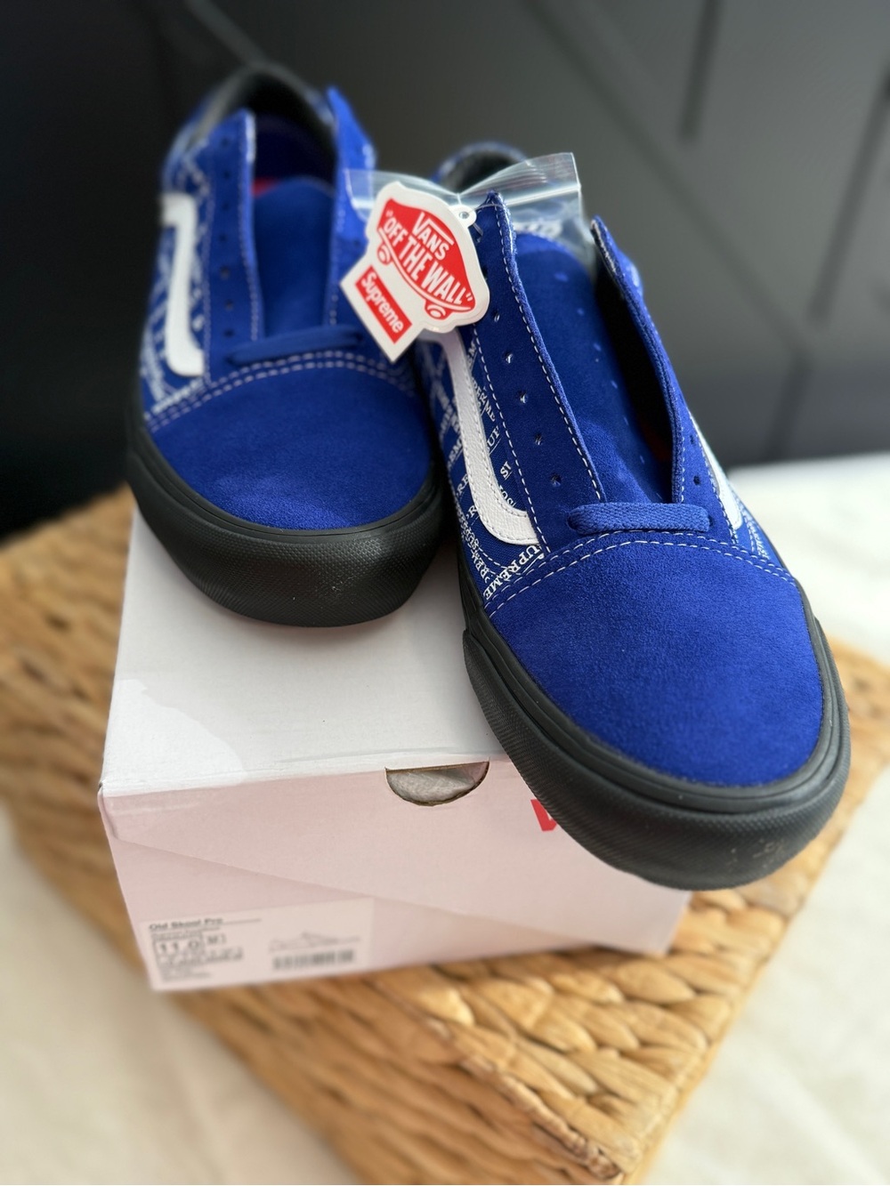 Supreme x Vans Old Skool Pro Royal Blue Grid Logo Mens Size 11 NIB